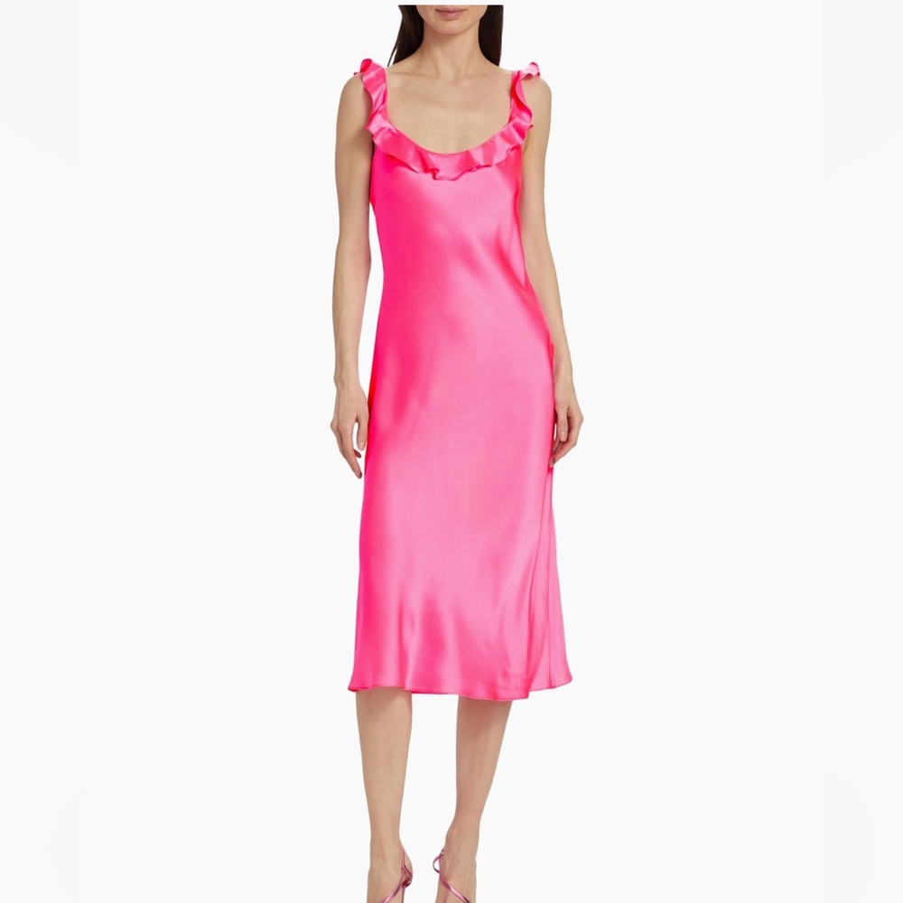 NWT Amanda Uprichard bright pink mini silk slip dress - small - Picture 4 of 9